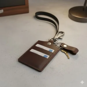 Back view of the ID holder and keychain combo showing three convenient card slots.
