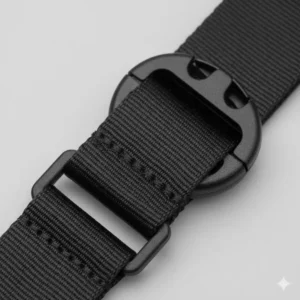 Detail shot of the comfortable, heavy-duty nylon retractable lanyard badge holder material with safety breakaway clasp.