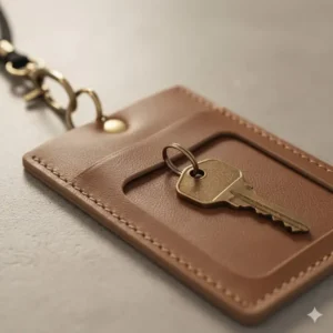 Detailed texture shot of the tough material used for the protective ID holder and keychain accessories.