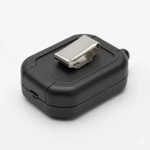 Close-up of the heavy-duty metal clip on the back of the belt id badge holder, showing how it securely attaches to a uniform or belt.