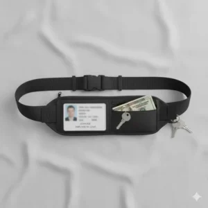 Versatile ID card holder belt with multiple storage pockets for badges, keys, and money.
