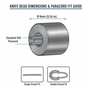 Technical diagram showing the internal hole diameter and size specifications for knife beads.