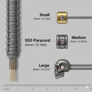 Illustration 2: A technical chart showing the hole diameter of beads for paracord bracelets compared to 550 cord.