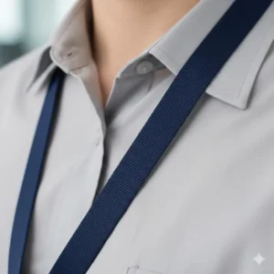 Comfortable nylon strap of a lanyard with retractable badge reel designed for all-day wear.