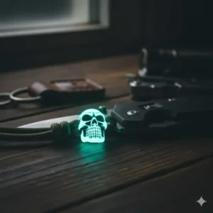 Glow in the dark lanyard beads with tritium inserts for low light visibility.