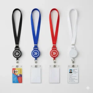Selection of colorful retractable ID badge holder lanyards available in multiple colors for easy departmental identification.