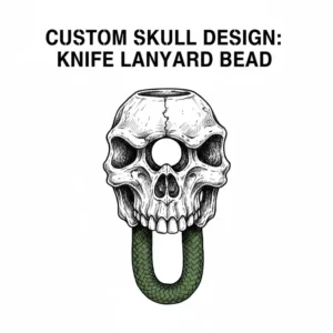 Hand-drawn illustration of artistic skull-shaped knife lanyard beads.