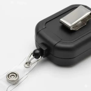 Detailed photo highlighting the reinforced casing of the belt id badge holder for maximum durability and longevity.