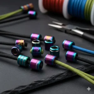 Illustration 5: High quality lightweight titanium beads for paracord bracelets in an anodized rainbow finish.