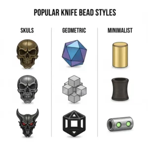 Graphic showing different design styles of knife beads including skull and geometric shapes.