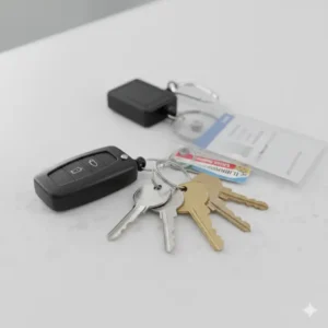 Image demonstrating the high capacity of the badge holder key ring holding multiple keys and fobs.