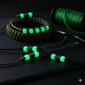 Illustration 6: High visibility luminous glow in the dark beads for paracord bracelets for night safety equipment.