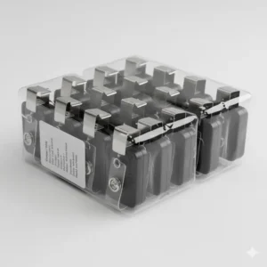 A set of 10 durable belt id badge holder in their clear, protective packaging, ideal for bulk office orders.