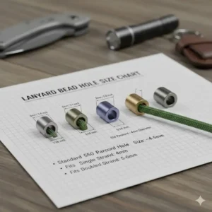 A technical diagram showing standard lanyard beads hole sizes for 550 paracord.