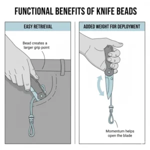 Illustration explaining the functional grip and leverage benefits of adding knife beads to a knife.