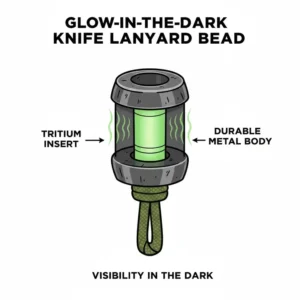 Illustration of night-visible glow-in-the-dark knife lanyard beads with tritium inserts.