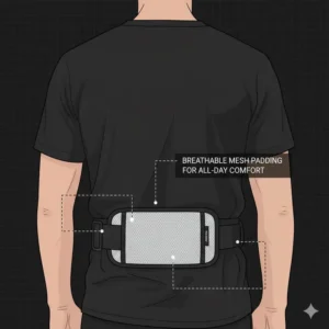 Breathable mesh backing on the comfortable ID card holder belt prevents sweat and irritation during long wear.