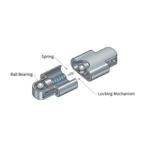 Technical diagram showing the internal spring mechanism of a pull apart key ring.