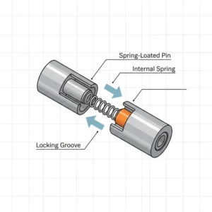Detailed illustration showing the internal spring-loaded locking mechanism of a quick release key chain.