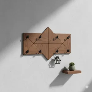 An illustration of a minimalist geometric wooden key holder unique style for modern homes.