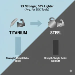 Infographic comparing the strength and weight of titanium edc tools against traditional steel gear.