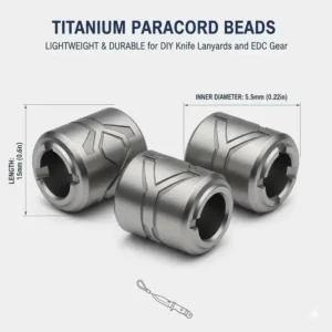 Lightweight gray titanium metal paracord beads with a polished finish for DIY knife lanyards.