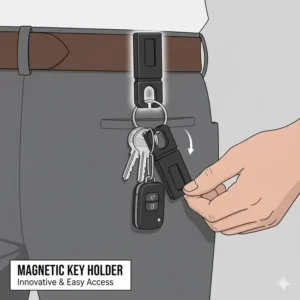 A magnetic quick-release system on a belt showing a modern and innovative best way to carry keys.