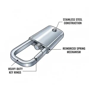 Detailed illustration of a heavy-duty chrome-plated pull apart keychain highlighting its durability.