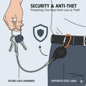 An illustration demonstrating how the best retractable key chain provides security and prevents key loss.