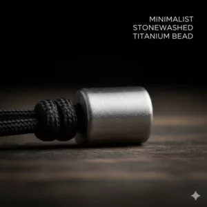 A minimalist style of titanium lanyard beads with a rugged stonewashed surface finish.