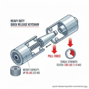Illustration demonstrating the high weight capacity and durability of the best quick release keychain.