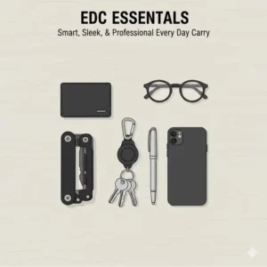 A flat-lay of EDC essentials featuring a sleek and professional best retractable key chain for daily use.