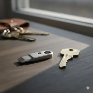 A small keychain pry bar as an example of compact titanium edc tools for everyday utility.