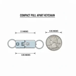 An illustration highlighting the secure interlocking system of a pull apart keychain to prevent accidental loss.