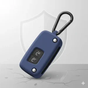 A durable blue silicone keychain case designed for maximum drop protection.
