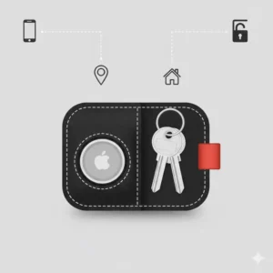 A specialized keychain case compatible with GPS tracking devices and keys