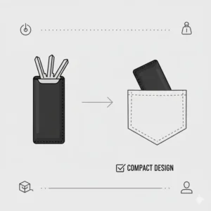 A comparison showing a compact keychain case fitting easily into a pocket.