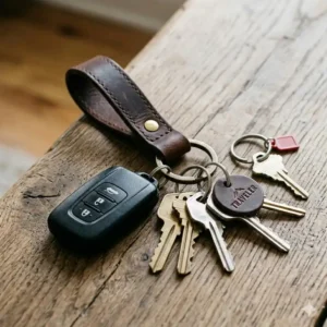 A side-by-side comparison of a regular key ring and a keychain big enough to fit a wrist.