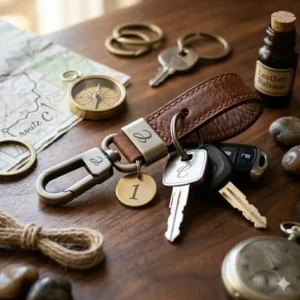 Modern carbon fiber style best car keychain featuring a minimalist design.