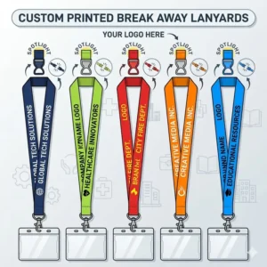 Illustration 3: Safety demonstration showing a break away lanyard detaching to prevent injury near office machinery.