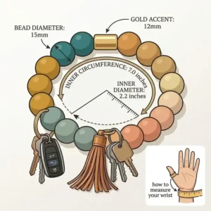 A diagram showing the inner diameter of a standard-sized wrist key ring for fit reference.