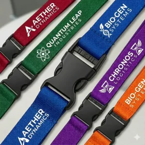 Illustration 4: An industrial safety demonstration featuring custom breakaway lanyards to prevent workplace accidents.