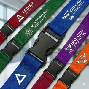 Illustration 7: Professional custom breakaway lanyards integrated with a clear plastic ID badge holder for security.