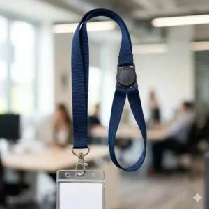 Illustration 7: A healthcare professional wearing a break away lanyard designed for safety and quick-release in hospitals.