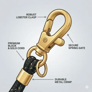 Detailed illustration of the sturdy metal clasp on a premium cell phone key ring.