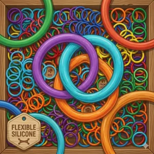 Close-up detail of durable and flexible silicone colored key rings for daily use.