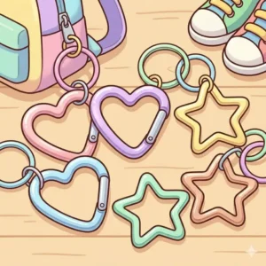 Creative fun carabiner designs featuring heart and star silhouettes in pastel metallic finishes.