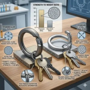 A comparison chart showing the superior durability of the strongest key ring compared to standard steel versions.