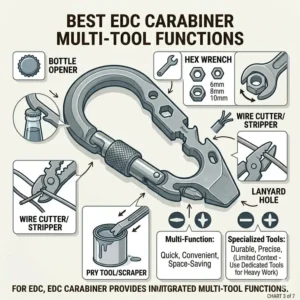 Diagram highlighting the integrated multi-tool functions of the best edc carabiner models.