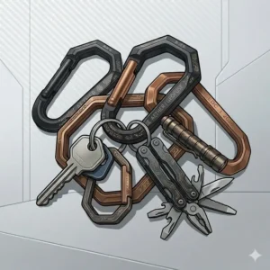 A uniquely shaped geometric stylish carabiner clip for fashion accessories.